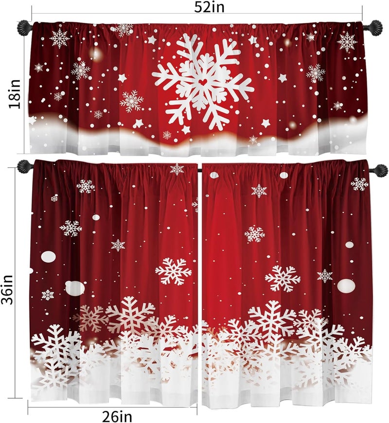 SUNWISHA Christmas Curtain Valances Set 52x18 & 36x26 inch Dreamy Red Snowflake Valance Holiday Inspired Decor for Winter Homes/Kitchen/Bedroom - Image 2